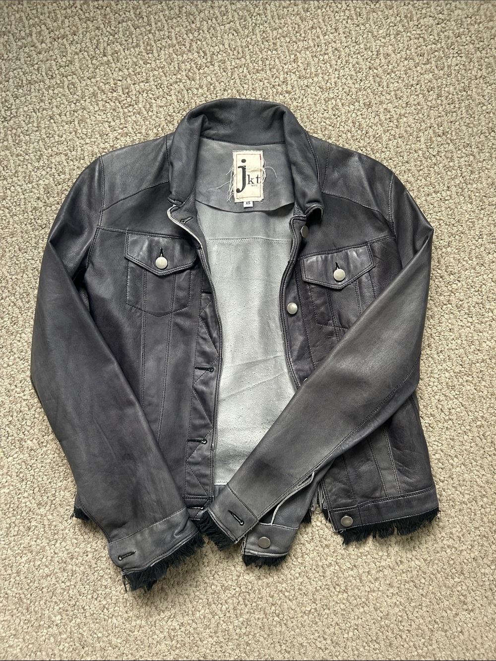 jkt Gray Leather Trucker Jacket - Women's